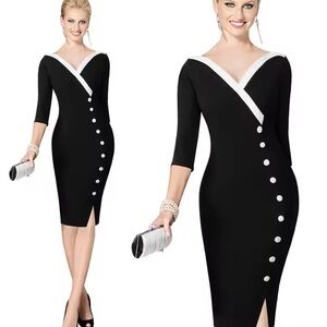 Women's 1950s, 1970s MadMen style Black and White Fitted Dress